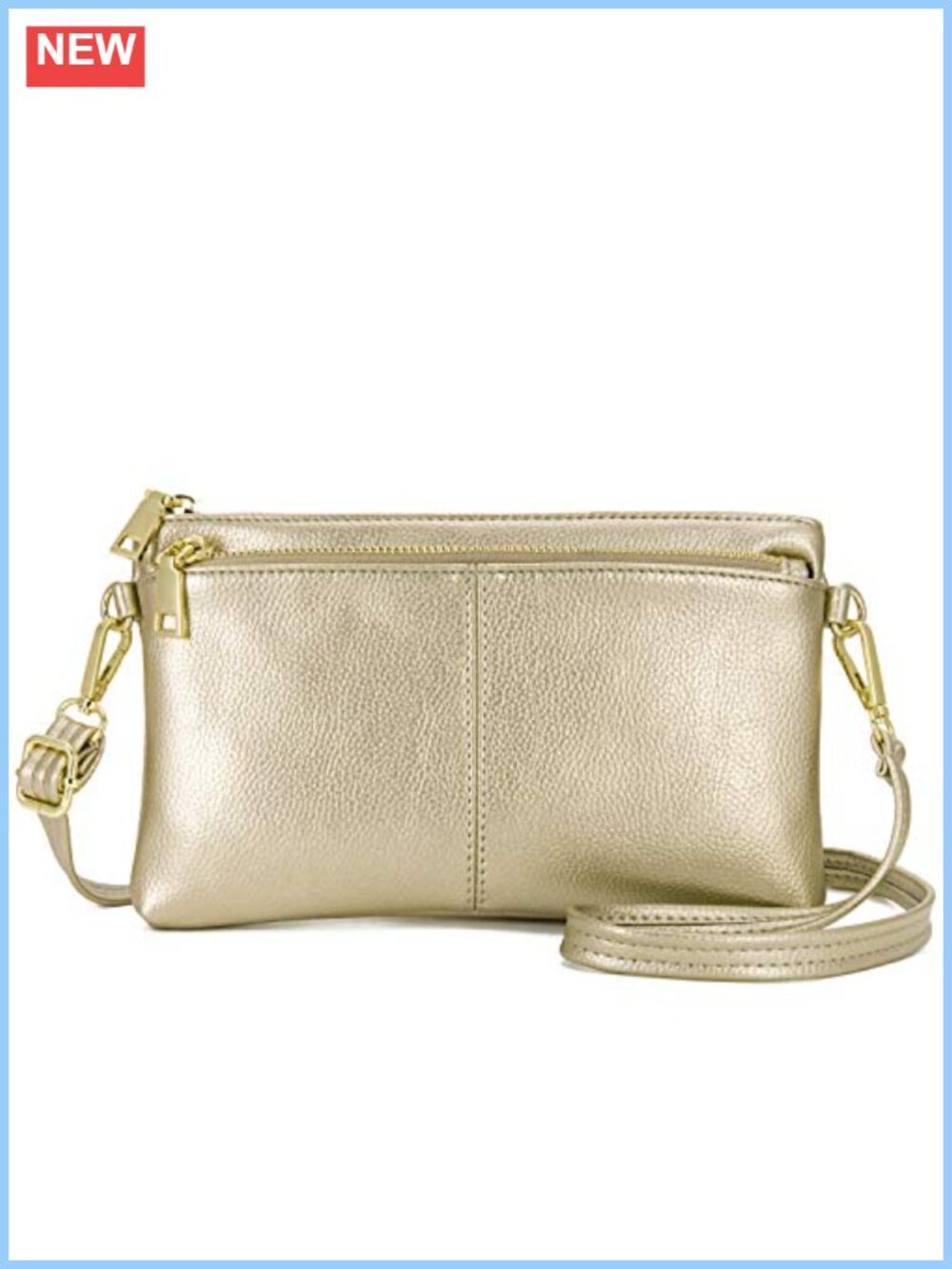 Triple Zip Small Crossbody Bag Lightweight Vegan Leather Wristlet Clutch